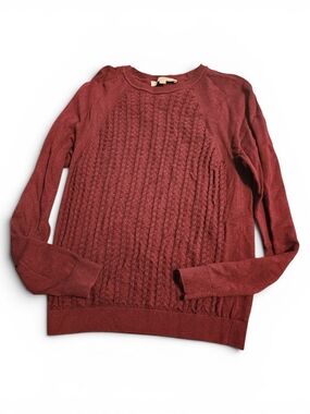 LOFT Cable Knit Crewneck Sweater in Burgundy
